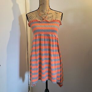 No Boundaries Orange and Gray Striped Halter Top